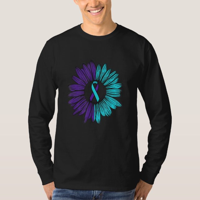 Suicide Prevention Sunflower Teal Purple T-Shirt (Front)