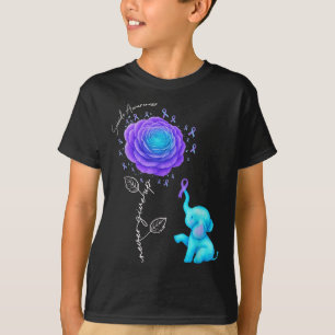 Suicide Prevention Teal Purple Flower Elephant Rib T-Shirt