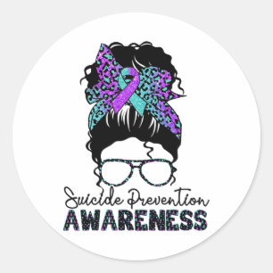 Suicide Prevention Warrior Messy Bun Suicide Aware Classic Round Sticker
