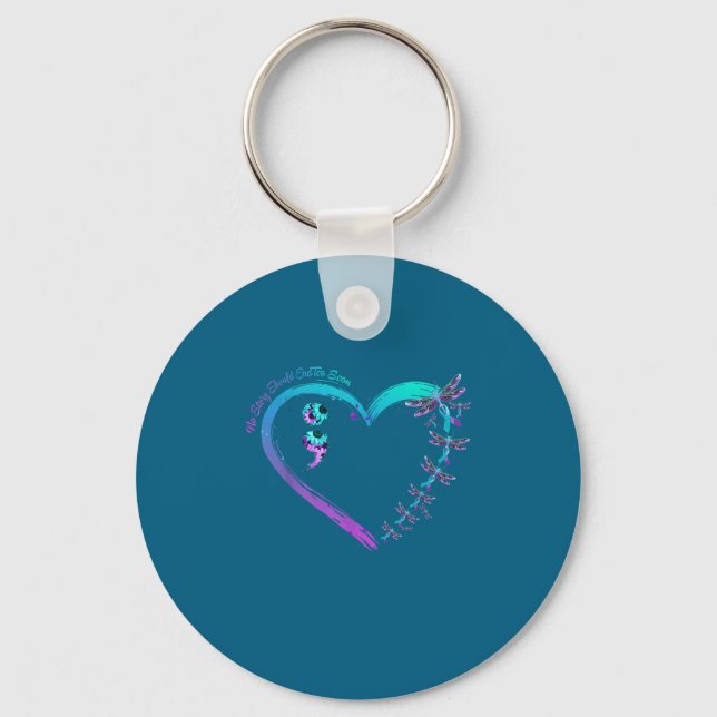 Suicide Prevention Week Dragonfly Heart Ribbon Sem Key Ring (Front)
