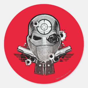 Suicide Squad   Deadshot Mask & Guns Tattoo Art Classic Round Sticker
