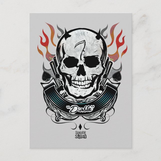 Suicide Squad | Diablo Skull & Flames Tattoo Art Postcard (Front)