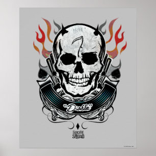 Suicide Squad   Diablo Skull & Flames Tattoo Art Poster