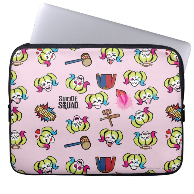 Suicide Squad | Harley Quinn Emoji Pattern Laptop Sleeve (Front)