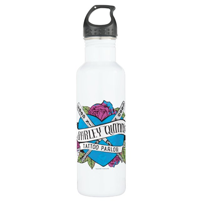 Suicide Squad | Harley Quinn's Tattoo Parlour Hear 710 Ml Water Bottle (Front)