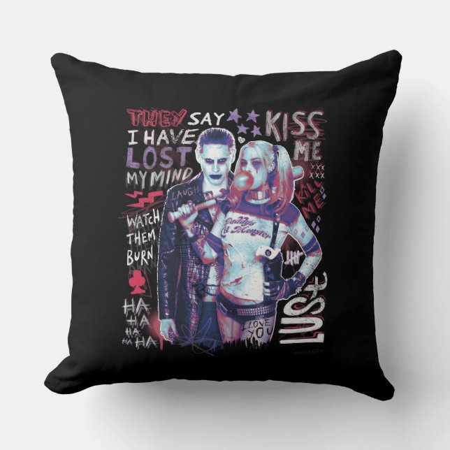 Suicide Squad | Joker & Harley Typography Photo Cushion (Front)