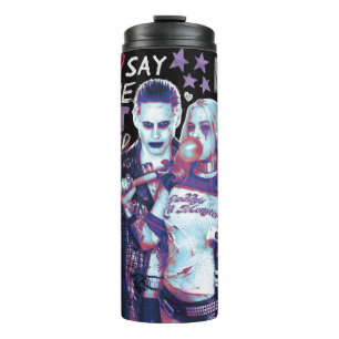 Suicide Squad   Joker & Harley Typography Photo Thermal Tumbler