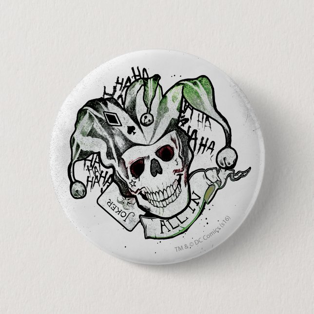 Suicide Squad | Joker Skull "All In" Tattoo Art 6 Cm Round Badge (Front)