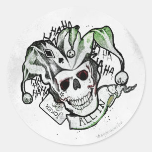 Suicide Squad   Joker Skull "All In" Tattoo Art Classic Round Sticker