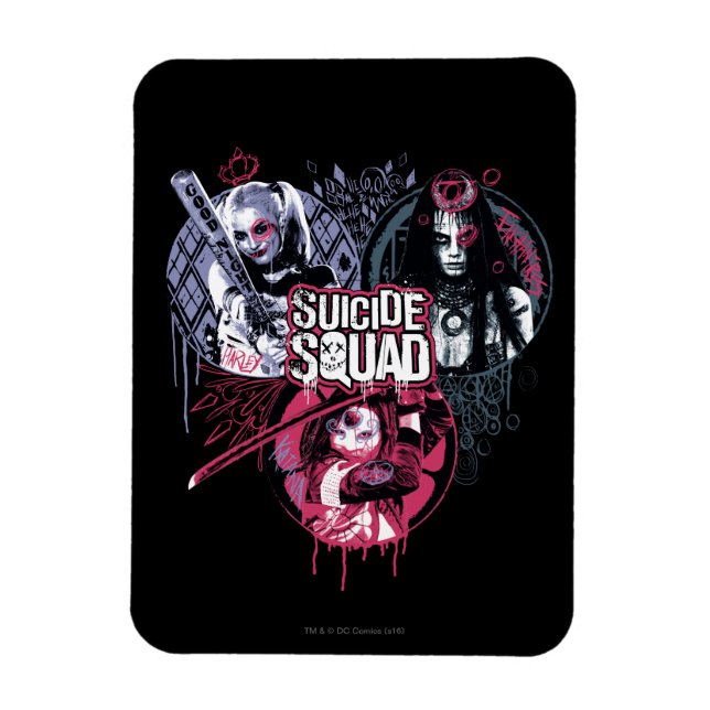 Suicide Squad | Squad Girls Graffiti Badges Magnet (Vertical)