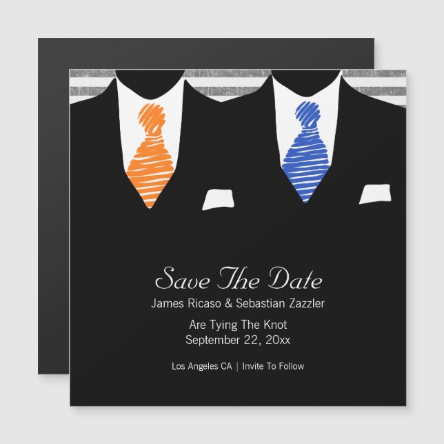 Suit and Tie Gay Save The Date Mr & Mr Wedding Magnetic Invitation (Front/Back)