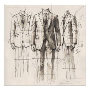 Suit Old-School Fashion Sketch Photo Print