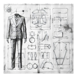 Suit Retro Blueprint Photo Print