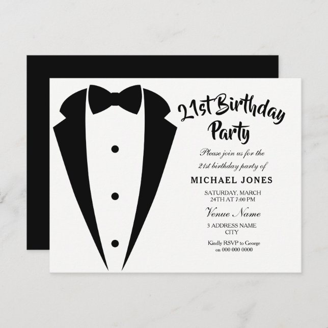 Suit & Tie mens 21st birthday party invitation (Front/Back)