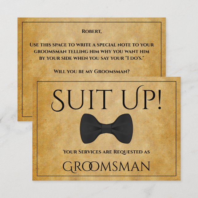 Suit Up Be My Groomsman Faux Parchment Card (Front/Back)