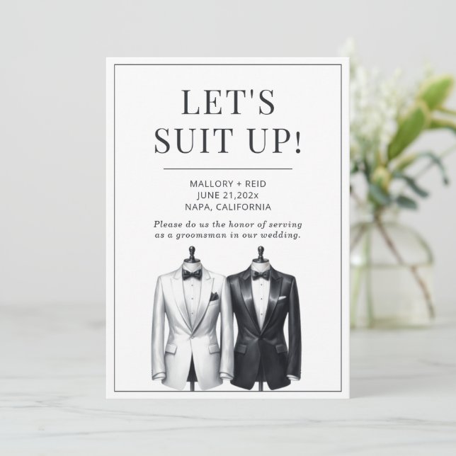 Suit Up Groomsman Usher Best Man Tuxedo Invitation (Standing Front)