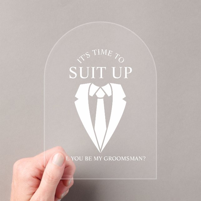 "SUIT UP"  Wedding Suit and Tie Groomsman Proposal Acrylic Invitations (Insitu (Handheld))