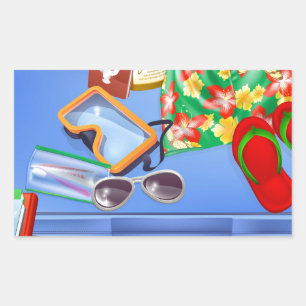 Suitcase and vacation items rectangular sticker