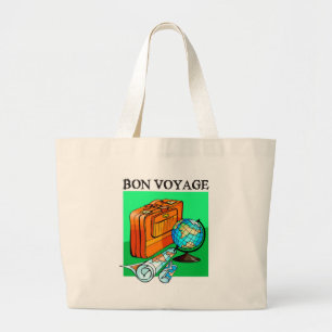Suitcase, luggage, map and globe: Bon Voyage! Large Tote Bag