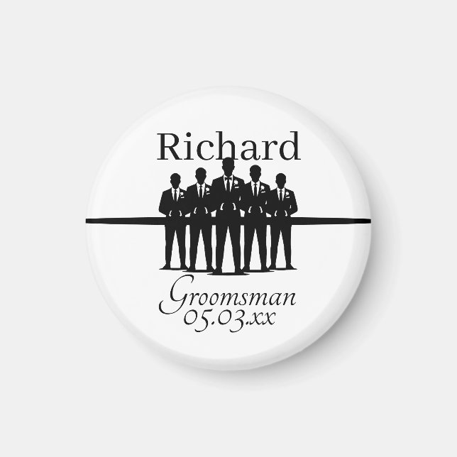 Suited Groomsman Silhouette Wedding Party Name Dat Magnet (Front)