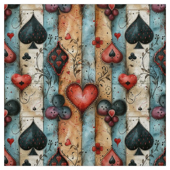 Suits of playing cards in poker.  fabric (Swatch)