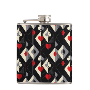 Suits of playing cards in poker. hip flask