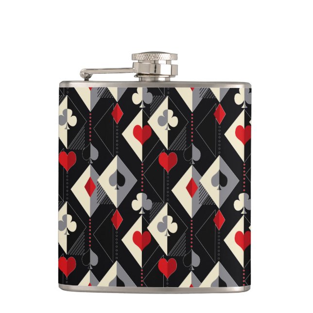 Suits of playing cards in poker.  hip flask (Front)