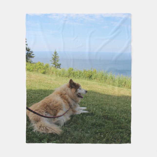 Suka Enjoying Cape George Fleece Blanket (Front)
