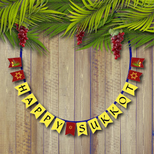 Sukah Decoration Happy Sukkot Banner with Lulav