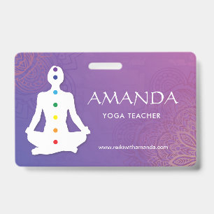 Sukhasna Pose Purple Mandala Chakra Name Badge ID Badge