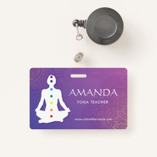 Sukhasna Pose Purple Mandala Chakra Name Badge ID Badge