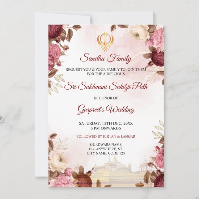 Sukhmani Sahib Paath Invitation Card, Akhnda Path  (Front)