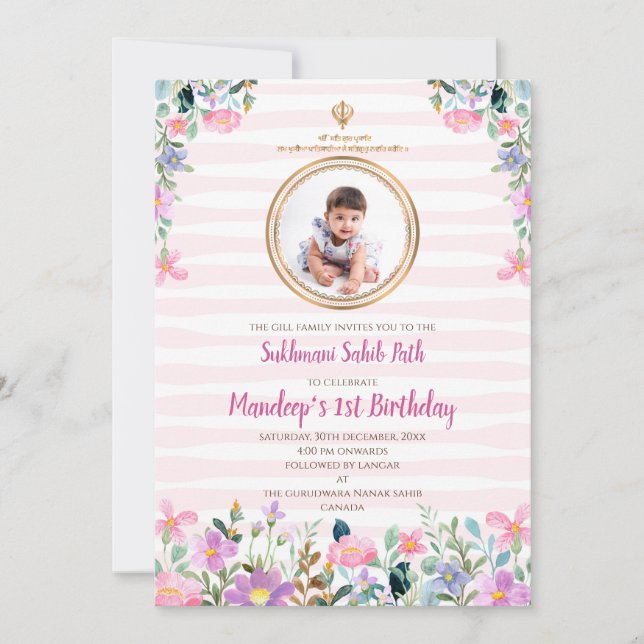 Sukhmani Sahib path Digital invite 1st Birthday (Front)