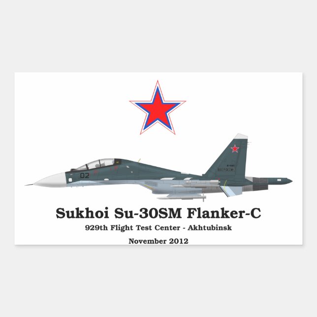 Sukhoi Profile Su-30SM Flanker-C Rectangular Sticker (Front)