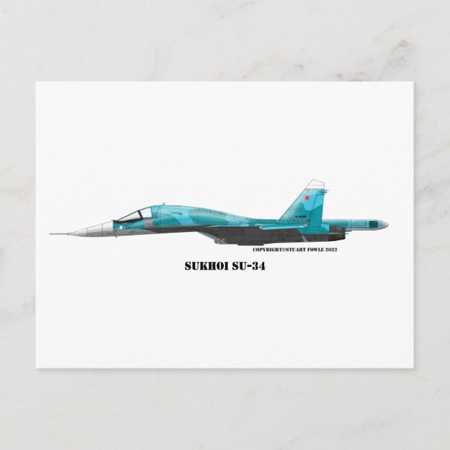 Sukhoi SU-34 jet fighter Postcard (Front)
