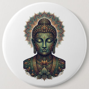 Sukti Budh Serene Meditation Portrait - Ancient Ba 6 Cm Round Badge
