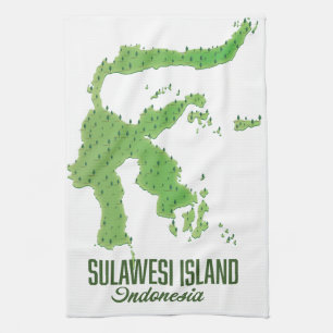 Sulawesi island Indonesia map Tea Towel
