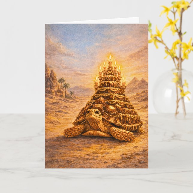 Sulca Tortoise queen pyramid birthday cake Card (Yellow Flower)