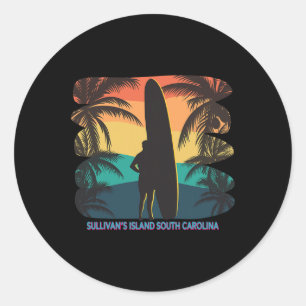 Sullivan's Island South Carolina Sc Palm Tree Surf Classic Round Sticker