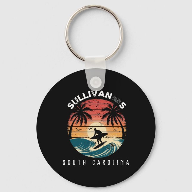 Sullivan's South Carolina Surfboard Waves Beach  Key Ring (Front)