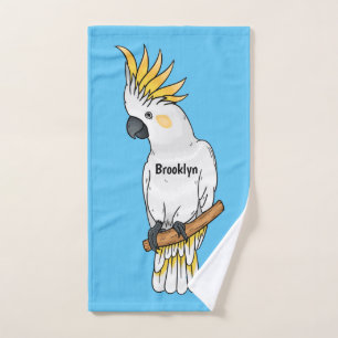 Sulphur-crested cockatoo bird cartoon illustration bath towel set
