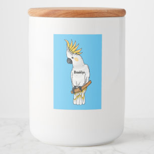 Sulphur-crested cockatoo bird cartoon illustration food label