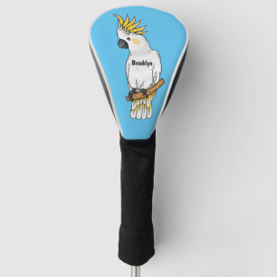 Sulphur-crested cockatoo bird cartoon illustration golf head cover