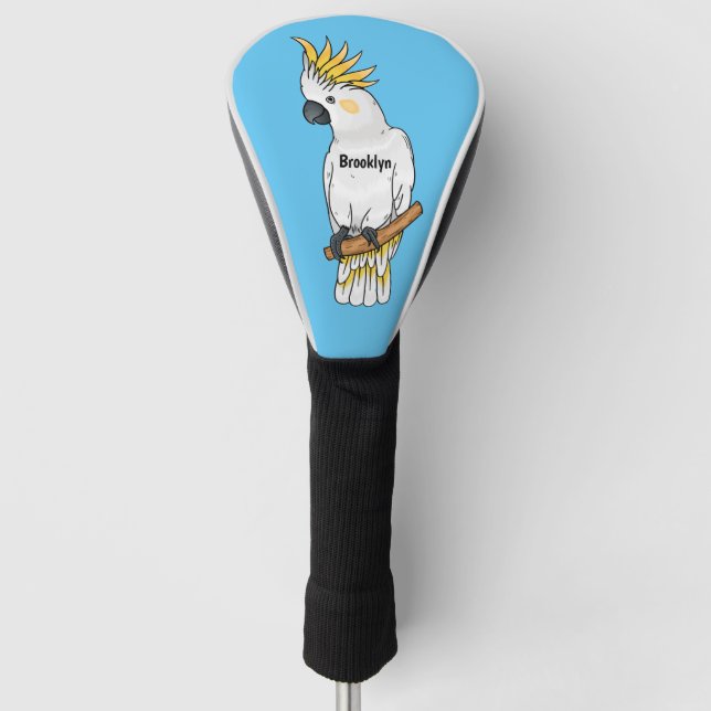 Sulphur-crested cockatoo bird cartoon illustration golf head cover (Front)