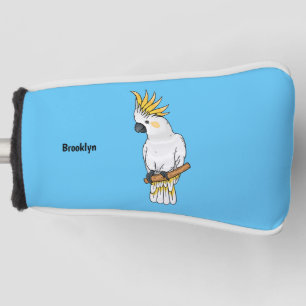Sulphur-crested cockatoo bird cartoon illustration golf head cover