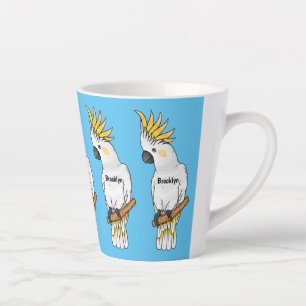 Sulphur-crested cockatoo bird cartoon illustration latte mug