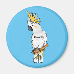 Sulphur-crested cockatoo bird cartoon illustration magnet