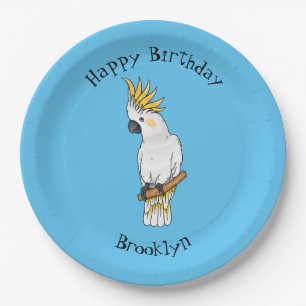 Sulphur-crested cockatoo bird cartoon illustration paper plate