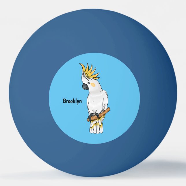 Sulphur-crested cockatoo bird cartoon illustration ping pong ball (Front)