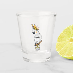 Sulphur-crested cockatoo bird cartoon illustration shot glass